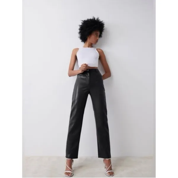 Aritzia Wilfred The Melina Pant Black Vegan Leather Pants Size 4 High Waisted - Image 2