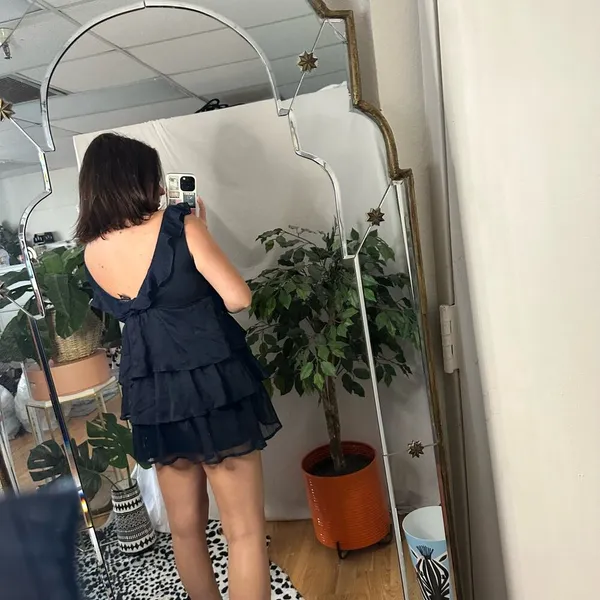 Y2K Wet Seal Tiered V-Neck Sleeveless Mini Dress Navy Size Small - Image 5
