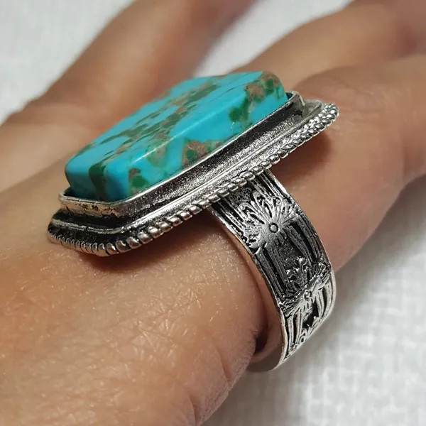 Vintage Tibet Silver Turquoise Ring Ring size - 9 RGN - Image 2