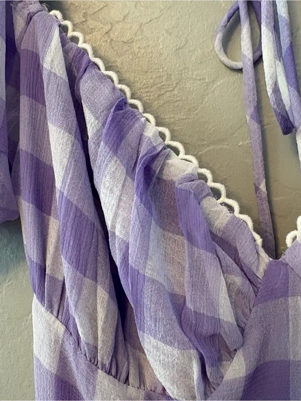 Princess Polly danny mini dress in lilac white gingham size 4 - Image 6