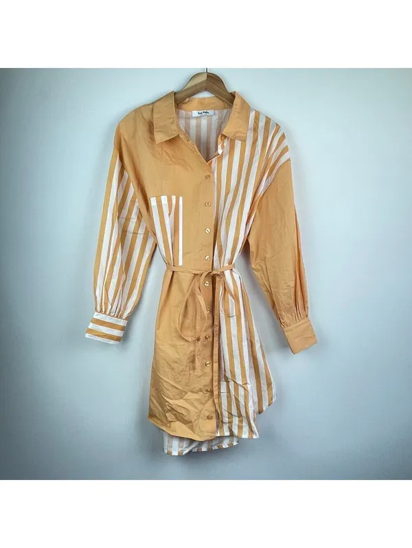 Ena Pelly Bree Cotton Shirt Dress - Melon Stripe - Size 6 - Image 5