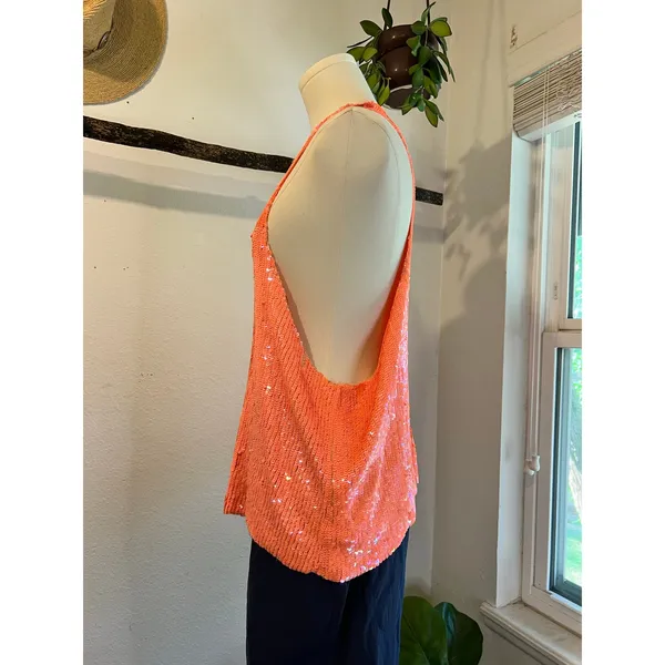Joe's Jeans Pink Mermaid Slouchy Sequin Beaded Tank Top Size Medium Some Wear - Image 4