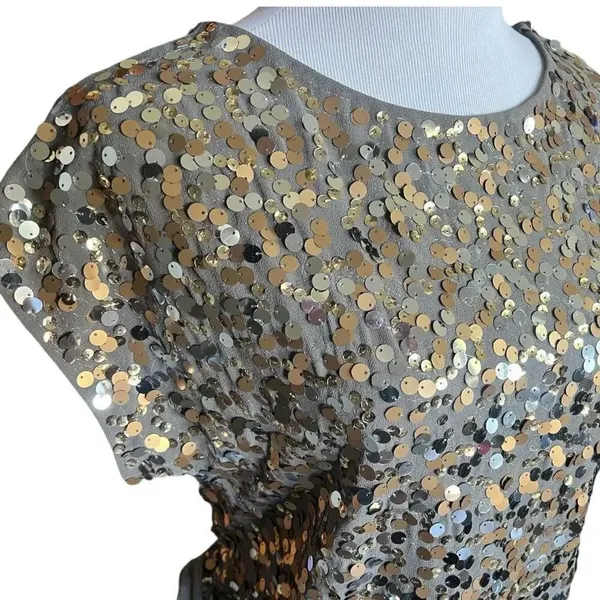 Womens The Limited Olive Champagne Sparkle Sequin Party Top Blouse - Sz S - Image 2