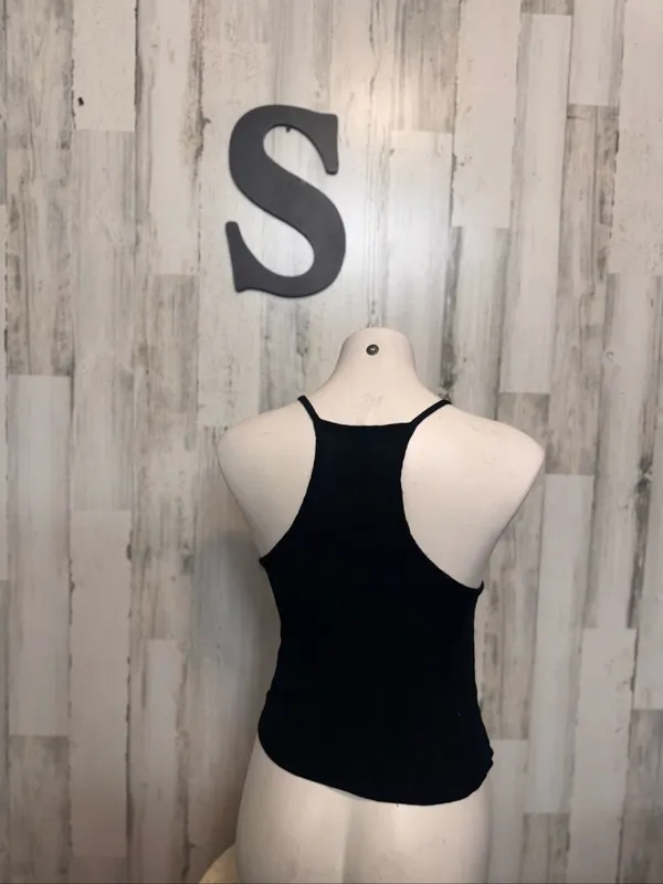 Final Touch High Neck Crinkle Ribbed Cami Crop Top Womens Small Black USA - Image 3