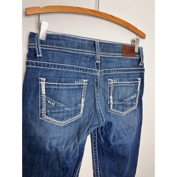 BKE Payton Bootcut Jeans Womens 28R Blue Excellent Contrast Stitch Distressed - Image 6