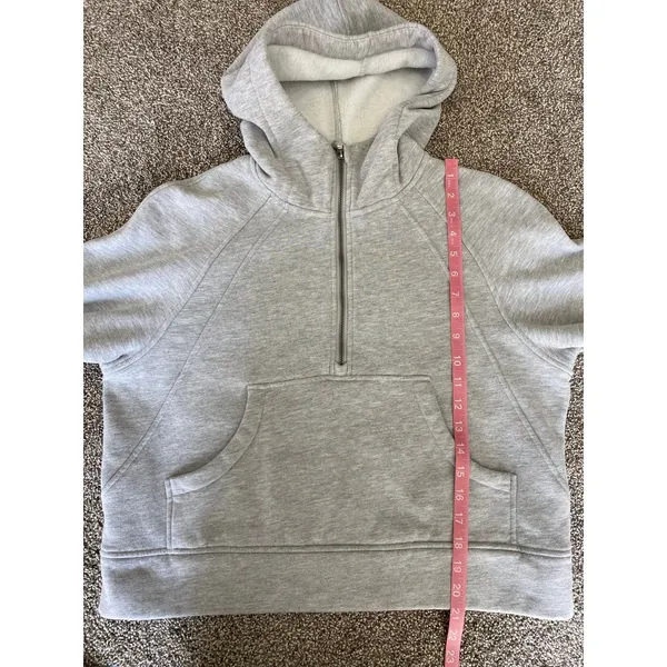Gray Cropped Half Zip Hoodie Fleece Lined Kangaroo Pocket M - Image 5