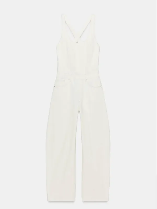 NWT ZARA Bloggers Fave TRF DENIM STRAPPY JUMPSUIT Ecru XXL - Image 6