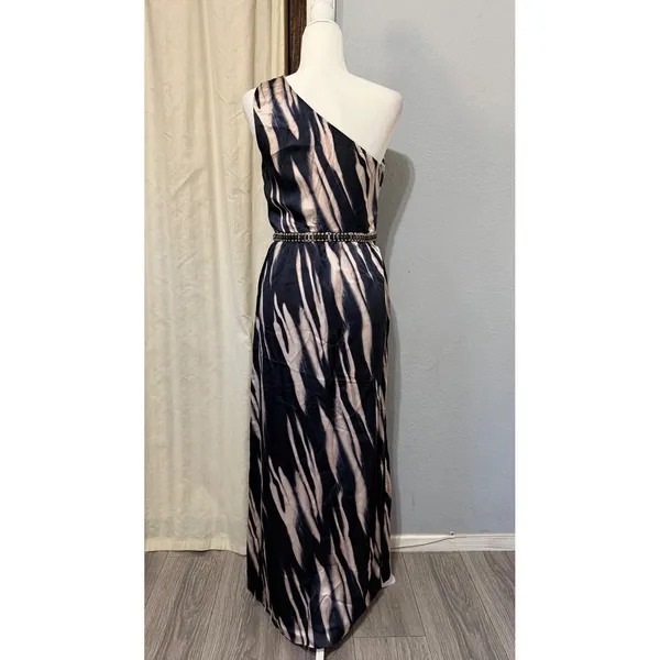 Marciano Los Angeles One Shoulder Maxi Dress Size S Navy Champagne Grecian‎ Slit - Image 4