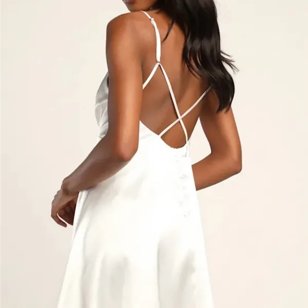 Lulu's White Spaghetti-Strap V-Neck Mini Dress - Image 2