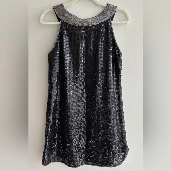 Miss Me Beaded Neck Sequin Mini Y2K Cocktail Dress, Black/Silver, Size Medium - Image 9