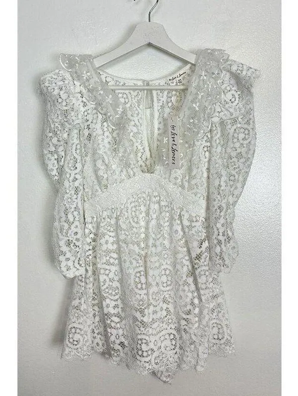 FOR LOVE & LEMONS Santo Romper in White Size XX-Small NWT - Image 5