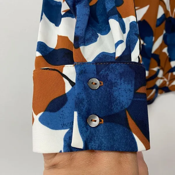 Ann Taylor Factory Women Rusty Orange White Blue Floral Blouse Long Sleeve Sz L - Image 8