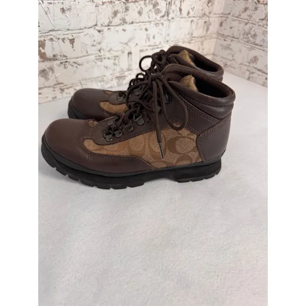 Coach Womens Hannah Brown Leather Signature‎ Monogram Canvas Hiking Ankle Boots - Image 3