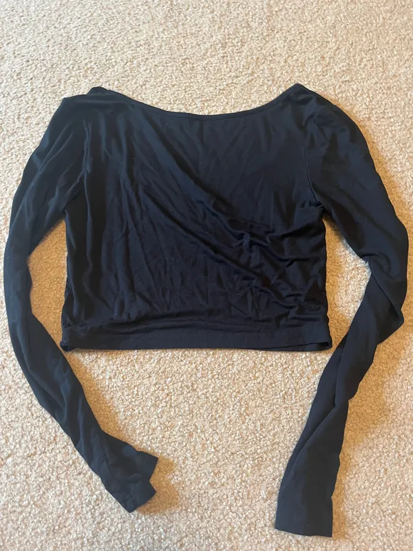Black Long Sleeve Short Length Going Out Crop Top - Image 2