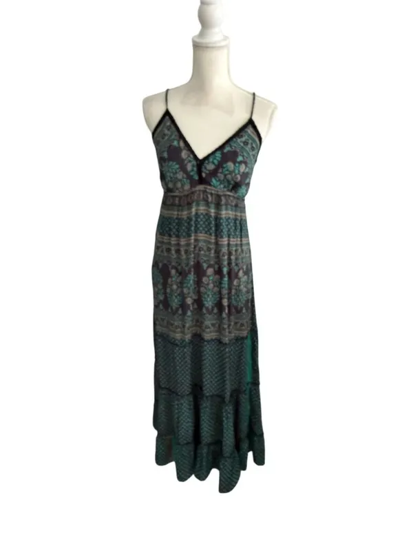 BLACK Green Floral Maxi Dress Size Large Womens - Image 6