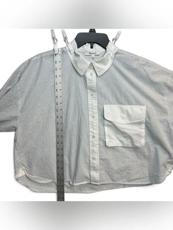 Madewell Women’s Striped Oversized Button-Up Shirt Size L White Blue Cotton - Image 8