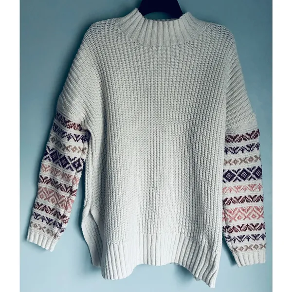 Maurices Sweater White Red Pink XL Cottage Cozy Winter Mock Neck - Image 7