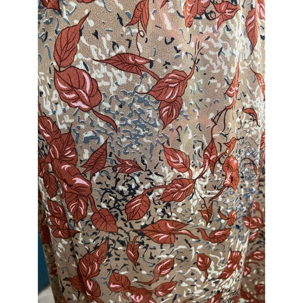 shirtwaist dress 1980s sheer ruffle collar sz 14 rust tan - Image 3