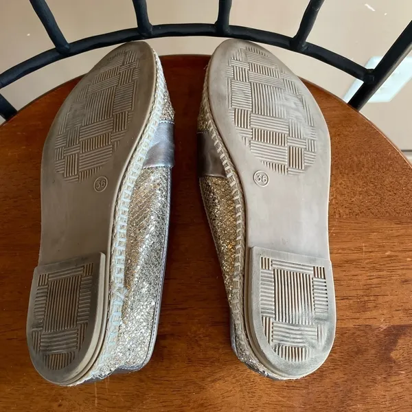 Tory Burch Seaside Glitter‎ Espadrille Flats in Gold Size 5.5 or 36 - Image 6