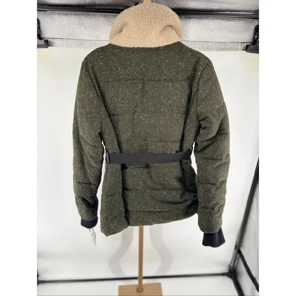 Sam Edelman Circus Women’s M Winter Jacket Faux Sherpa Collar Wool Tweed Green - Image 6