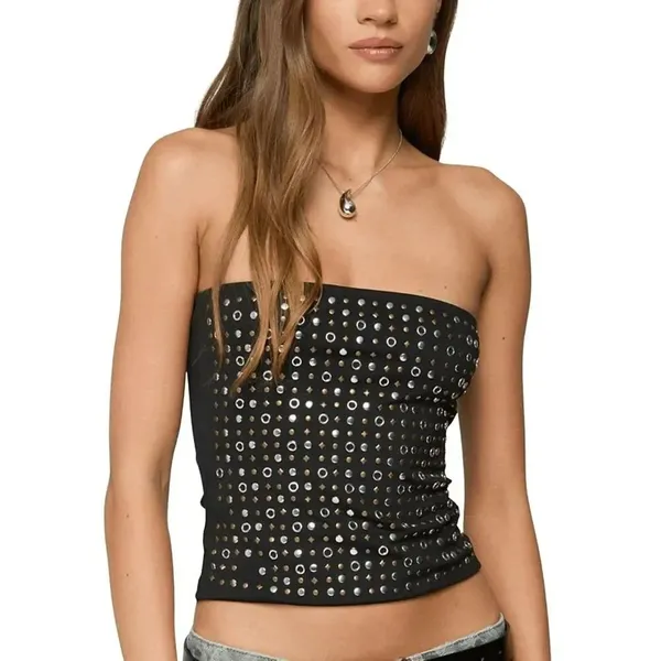 Faded Rose Black Silver Gold Studded Tube Top Small NWT - Image 6