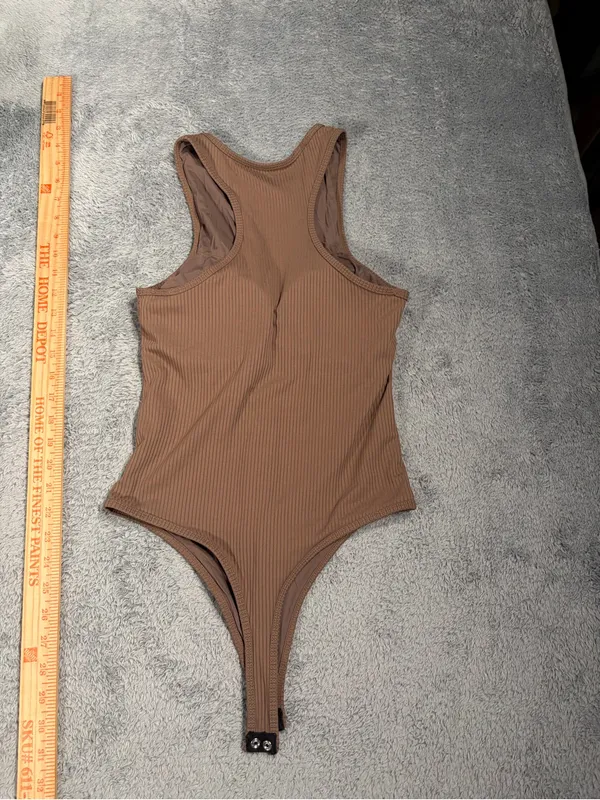 Klassy network Brown Ribbed Tank top bodysuit built in padding small - Image 7