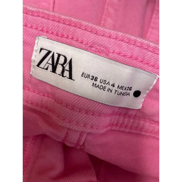 Zara The Marine Straight Womens Pink Raw Frayed Hem Wide Leg Denim Jeans Pants 4 - Image 5