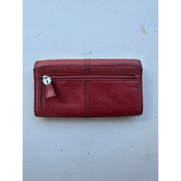 Vintage Fossil Maddox Red Genuine Cowhide Leather Trifold Organizer Wallet - Image 2
