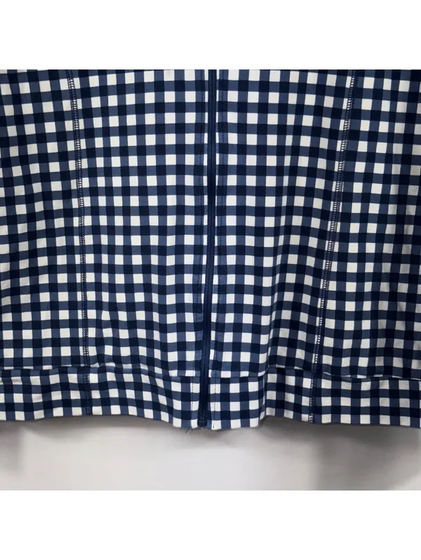 J.Crew Navy White Gingham Full Zip Hoodie Women’s Medium - Image 3