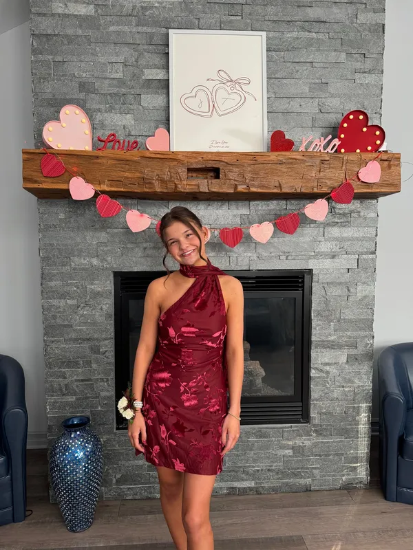 Dillard's Red Short Scarf Dress Homecoming Dress - Image 3