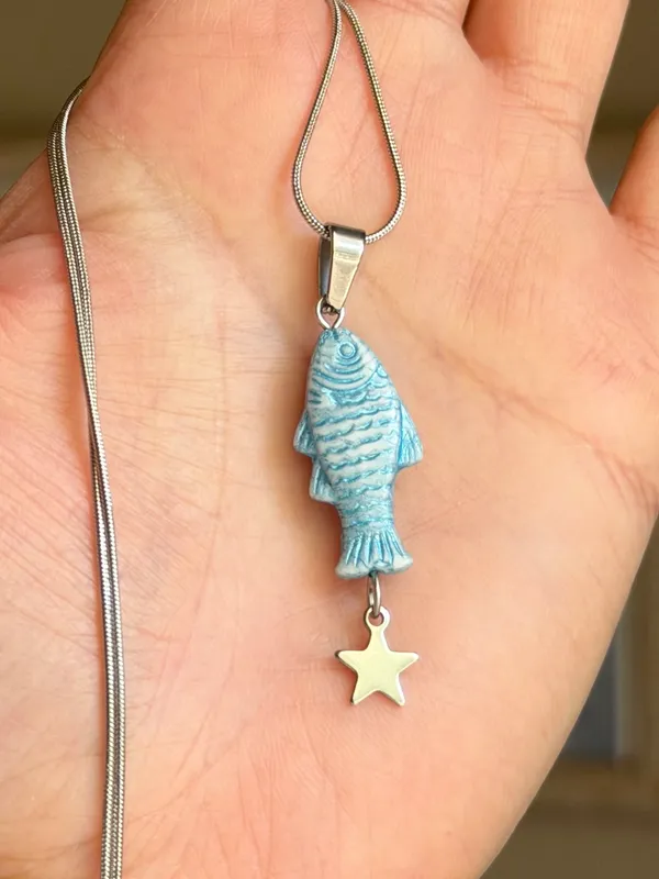 Handmade quality Czech glass fish & star boho funky fairy necklace🌀🐟💚 - Image 2