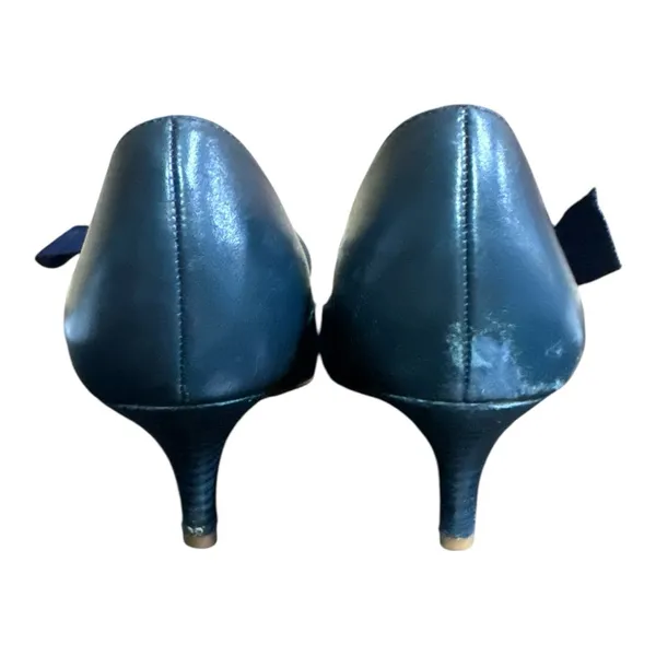 Tory Burch Blue Leather Pointed Toe Kitten Heel with Bow Detailing - Image 5
