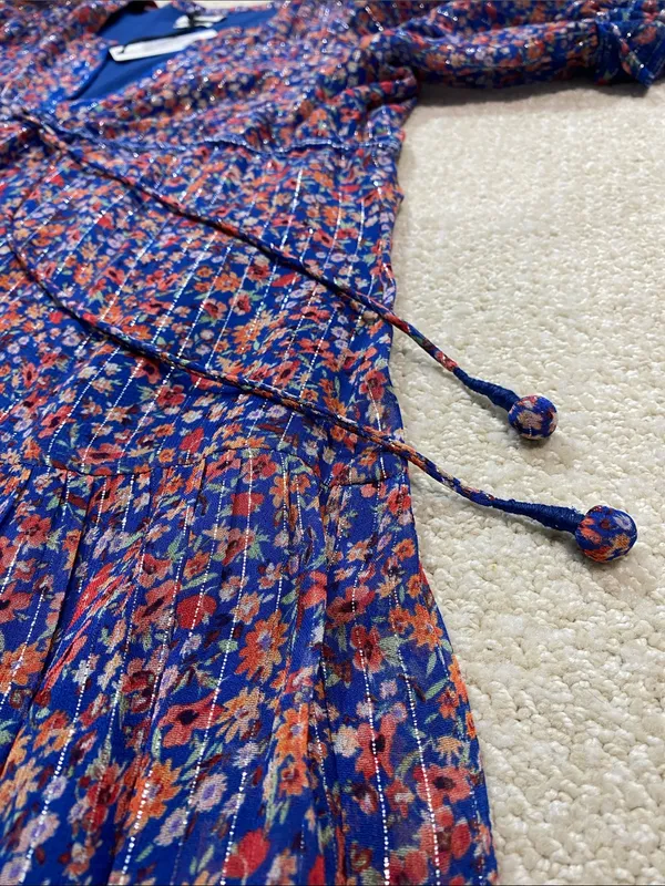 SAYLOR Blue Multi Floral Puff-Sleeve Maxi Dress Size L 90% Viscose - Image 14
