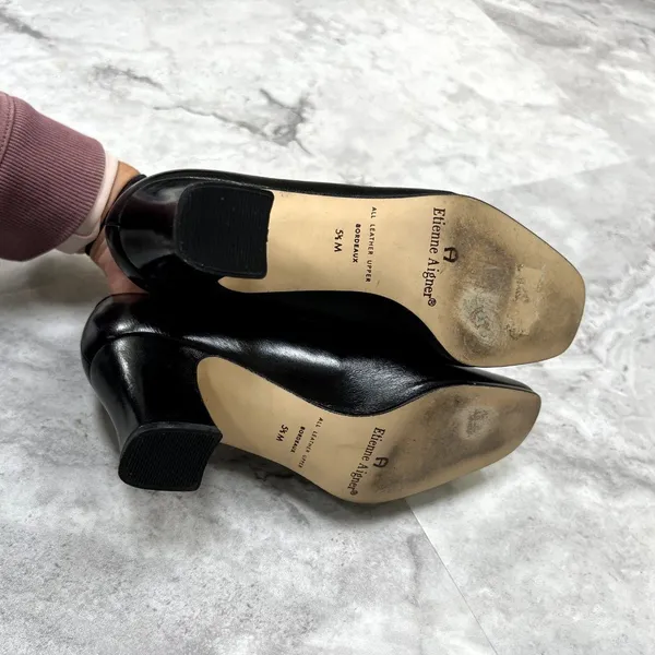 Vintage Etienne Aigner Horse Bit Size 5.5 Black‎ Pumps Block Heel Career - Image 8