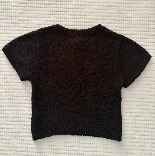 Cozy Black Short-Sleeve Fuzzy Top Size S - Image 2