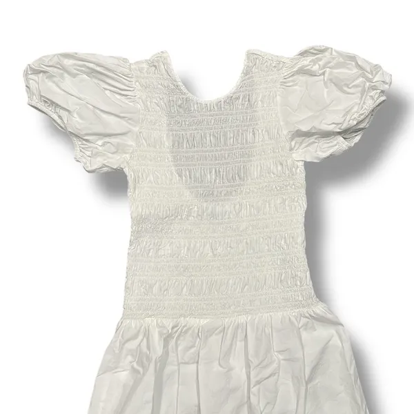 Ganni Smocked Poplin Midi‎ Dress in White Organic Cotton - Image 7