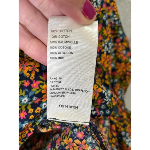 Free People Floral‎ Peplum Blouse Women's Small Puff Sleeve Button Front Boho - Image 7