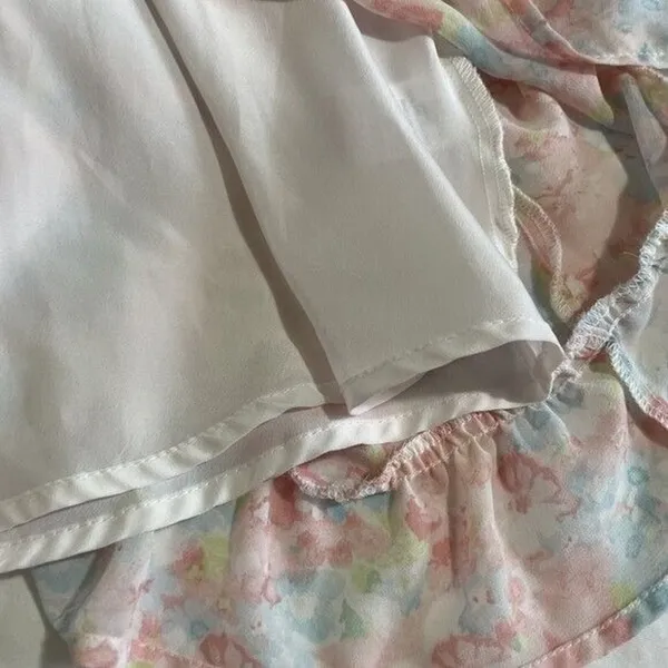 HYFVE Pastel Floral Mini Dress Puff Sleeve Tie Neck Size Large - Image 12