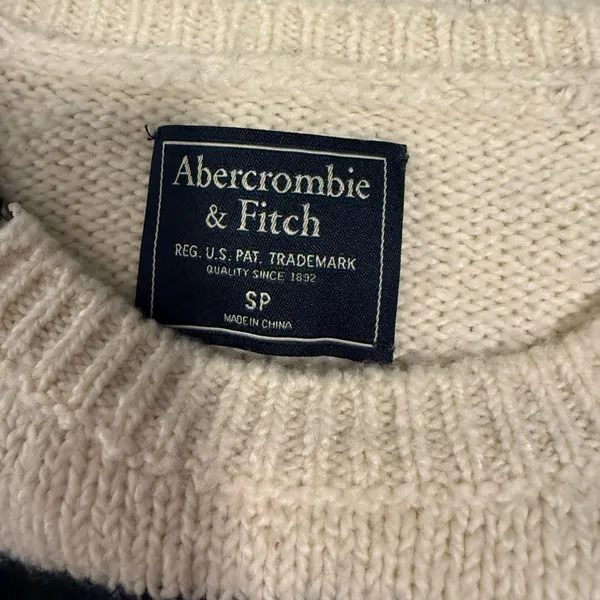 Abercrombie & Fitch Blue and White Crew Neck Sweater Dress Small - Image 7
