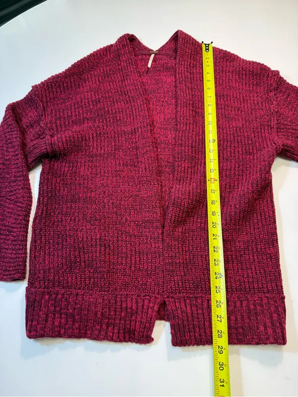 Free People Wine Red Open-Front Chunky Knit Cardigan - Image 3