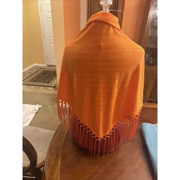 Unbranded Fringed Shawl Orange Wrap - Image 9