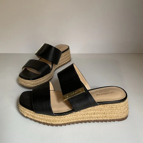 Liz Claiborne Black Espadrille Platform Sandals Size 6M Slide Wedge - Image 8