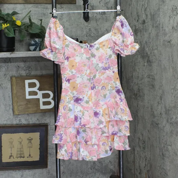 NWT City Studios Juniors Tiered Tie-Bodice Dress Pink Multi 3 - Image 5