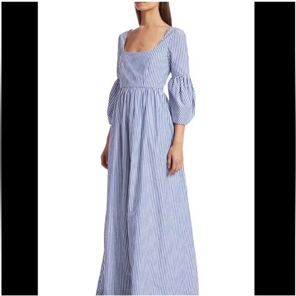 STAUD Blue White Striped Plumeria Long Dress Cottage Cotton‎ Size 00 - Image 2