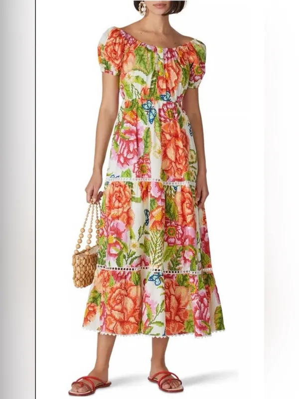 Farm Rio colorful tropical printed Macie Tiered Maxi Dress size XSMALL - Image 2
