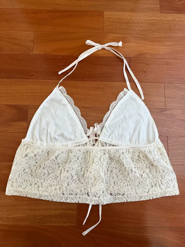 Peppermayo Cream Lace Tie Front Halter Top - Image 4