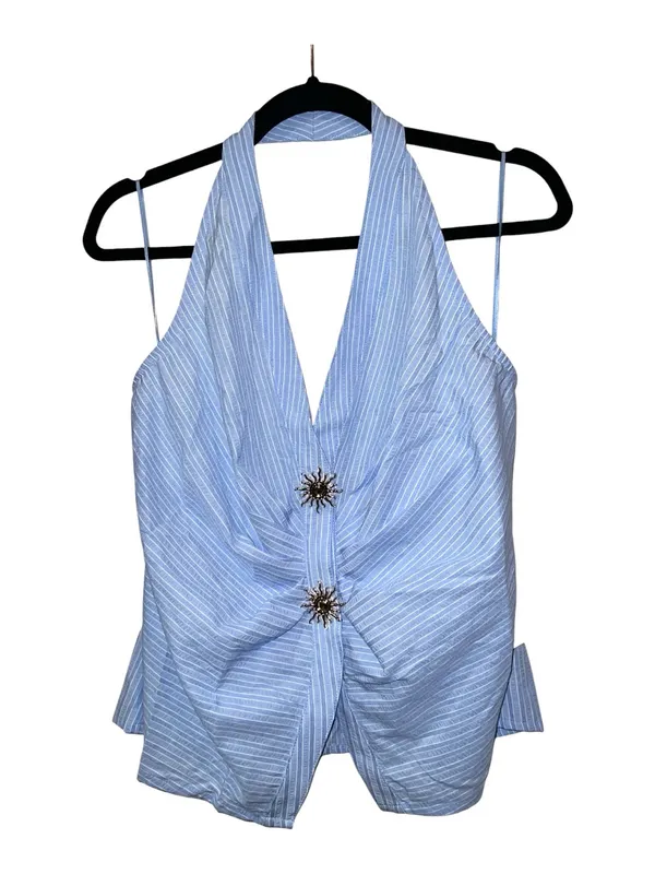Milk & Honey Blue Striped Halter Top Size Large Coastal Chic NWT - Image 2