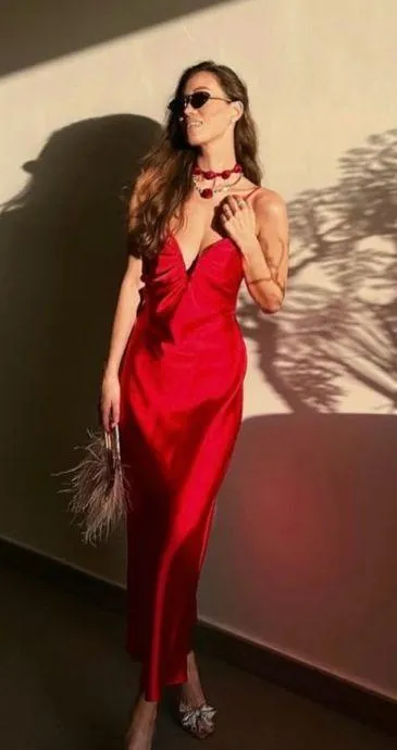 Zara maxi Red Evening Dress corset satin midi wedding party cocktail - Image 4