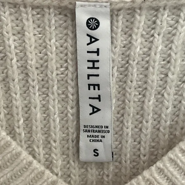 Athleta Ribbed V-Neck Sweater Cream Oatmeal High Low‎ Side Slit Size Small - Image 5