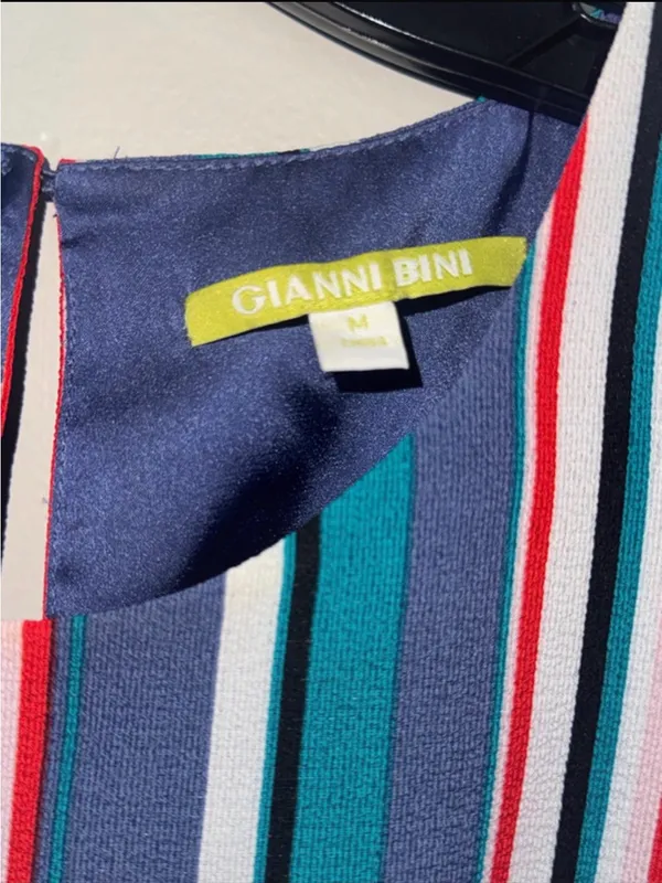 Gianni Bini Multi-Stripe Cold-Shoulder Shift Dress in Blue Teal - Image 6